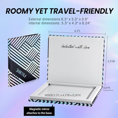 Empty Magnetic Makeup Palette with Mirror, Spatula, 20 Metal Stickers, Suitable for Eyeshadow Lipstick Blush Powder Highlighter and Contour, DIY Refillable, Holographic Stripes Black Medium