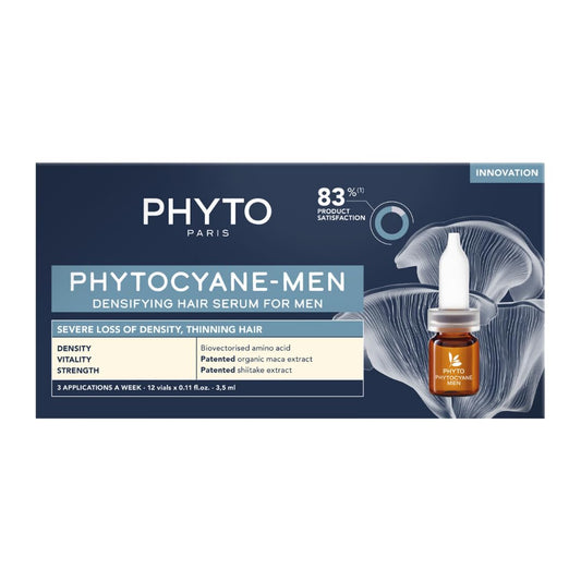 PHYTOCYANE Men Densifying Treatment for Progressive Hair Thinning, Double Efficiency Anti-Fall & Density, 12 Vials x 0.118 fl.oz