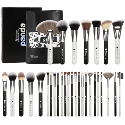 DUcare Professional Makeup Brushes 31Pcs Panda Series Makeup Brush Set Kabuki Foundation Blending Face Powder Blush Concealers Eye Shadows With Leather Case Organizer