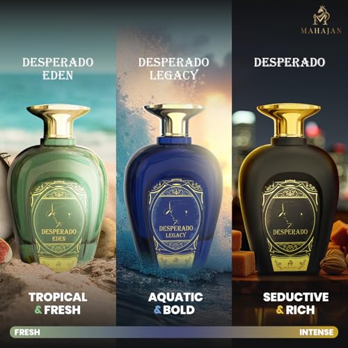 Mahajan Desperado Eau de Parfum - Powerful & Seductive Men’s Cologne - Spicy, Woody, & Sweet Fragrance for Day & Night - Long-Lasting Luxury Perfume for Men (3.4 oz)