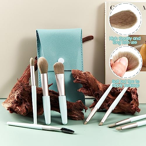 Gerrii 6 Sets Travel Makeup Brush Set Brushes Bag Bridesmaid Gift Synthetic Fiber Face Make up Brushes Angled Blush Brush for Wedding Bridal Shower Favors Bachelorette Party Gift (Light Blue)