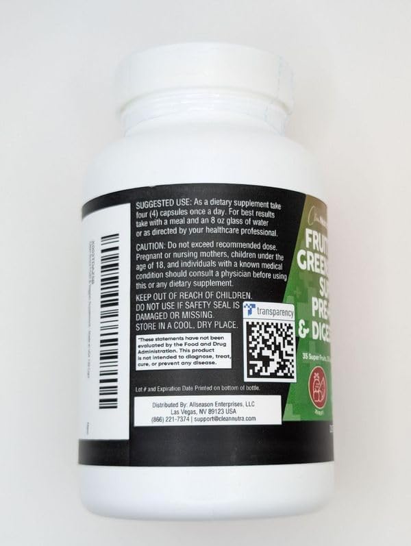 Clean Nutraceuticals Fruits and Veggies Supplement Reds & Green Superfood - Balance of Over 70 Fruit & Vegetable Supplements Capsules with Probiotics Prebiotics Digestive Enzymes - 3Pack