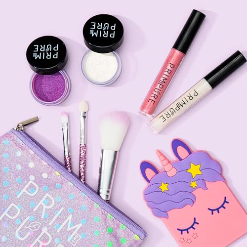 Prim and Pure Mineral Gift Set with Unicorn Mirror| Perfect for Play Dates & Birthday Parties | Kids Eyeshadow Makeup – Mineral | Organic & Natural Makeup Kit for Kids| Made in USA (Purple)