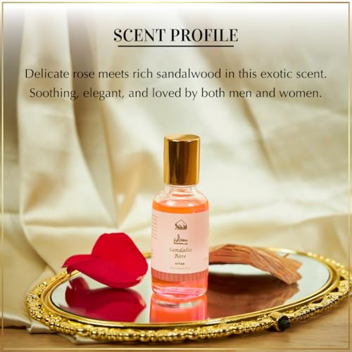 Dukhni Sandalia Rose Attar Oil Long Lasting Arabic Perfume Oils for Men and Women | Rose Attar, sandal, sandalwood oil | 30ml Pure Roll On Perfume, Non alcoholic, Vegan