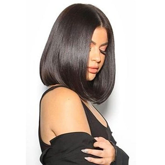 QUEENTAS Short Brown Bob Wig Shoulder Length Straight Bob Synthetic Hair Wigs for White Women with Middle Part Bangs Daily Use (