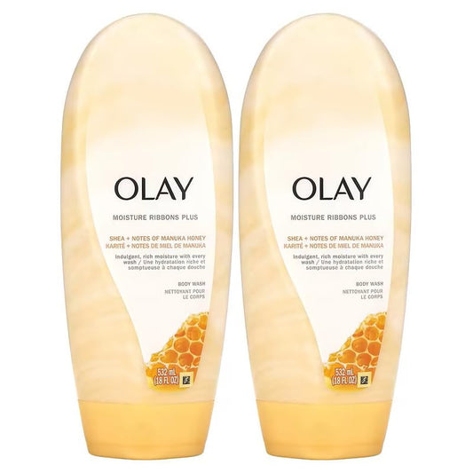 Olay Moisture Ribbons Plus Body Wash With Shea + Notes Of Manuka Honey, Long-Lasting Moisture And Soft, Smooth Skin 18 Fl Oz (Pa