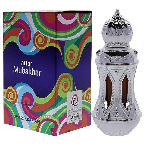Swiss Arabian Attar Mubakhar - Luxury Products From Dubai - Long Lasting Perfume Oil for Unisex - Blend of Bergamot, Mandarin, Jasmine and Patchouli - Perfect for Date Night or Evening Out - 0.67 oz