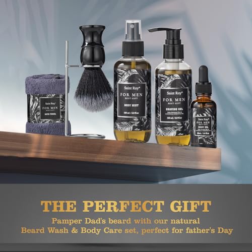 Fathers Day Gift Baskets, Birthday Gifts for Men Basket, Spa Gift Set for Him Beard Shaving Kit Men's Beard Kit Brush Men Face Care Perfume Spa Kit for Man with Beard Brush Rack,Gifts for Dad son