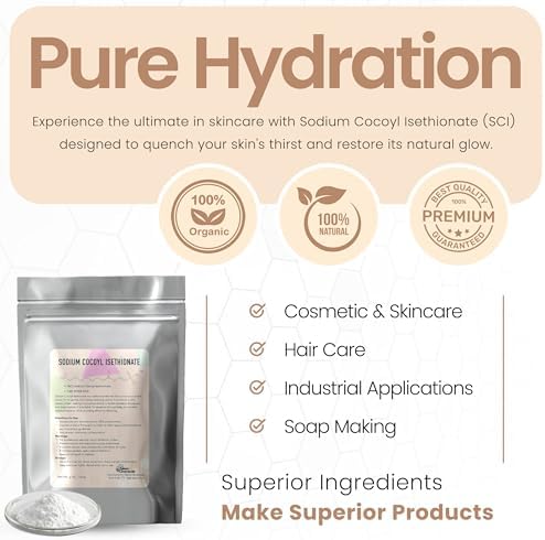 Sodium Cocoyl Isethionate Powder - Cosmetic Grade - 16 Oz / 453 g - Mild Surfactant for Soap Making, Lotion Making, DIY Cosmetics, Haircare, Bath Bomb Making - SCI Powder by Talsen Chemicals