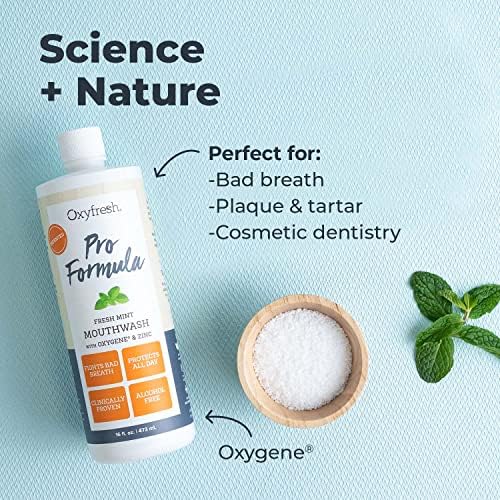 Oxyfresh Premium Pro Formula Fresh Mint Mouthwash – Patented Zinc Mouthrinse for All Day Fresh Breath & Healthy Gums – Refreshing & Alcohol Free Mouthwash | 16oz
