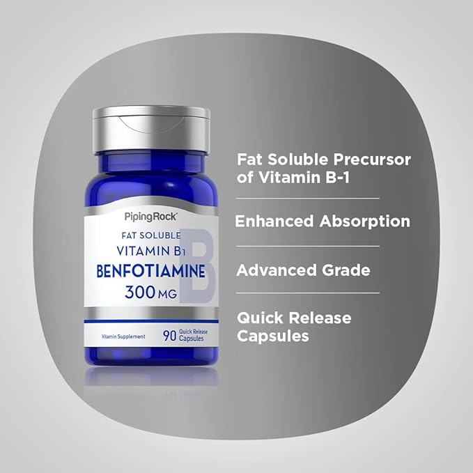 Piping Rock Benfotiamine 300mg | 90 Capsules | Fat Soluble Vitamin B1 | Non-GMO, Gluten Free Supplement