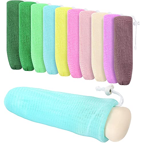 Exfoliating Mesh Soap Pouch Mesh Soap Saver Bag Bubble Foam Net for Body Facial Cleaning Tool, Random Colors (20 Pieces)