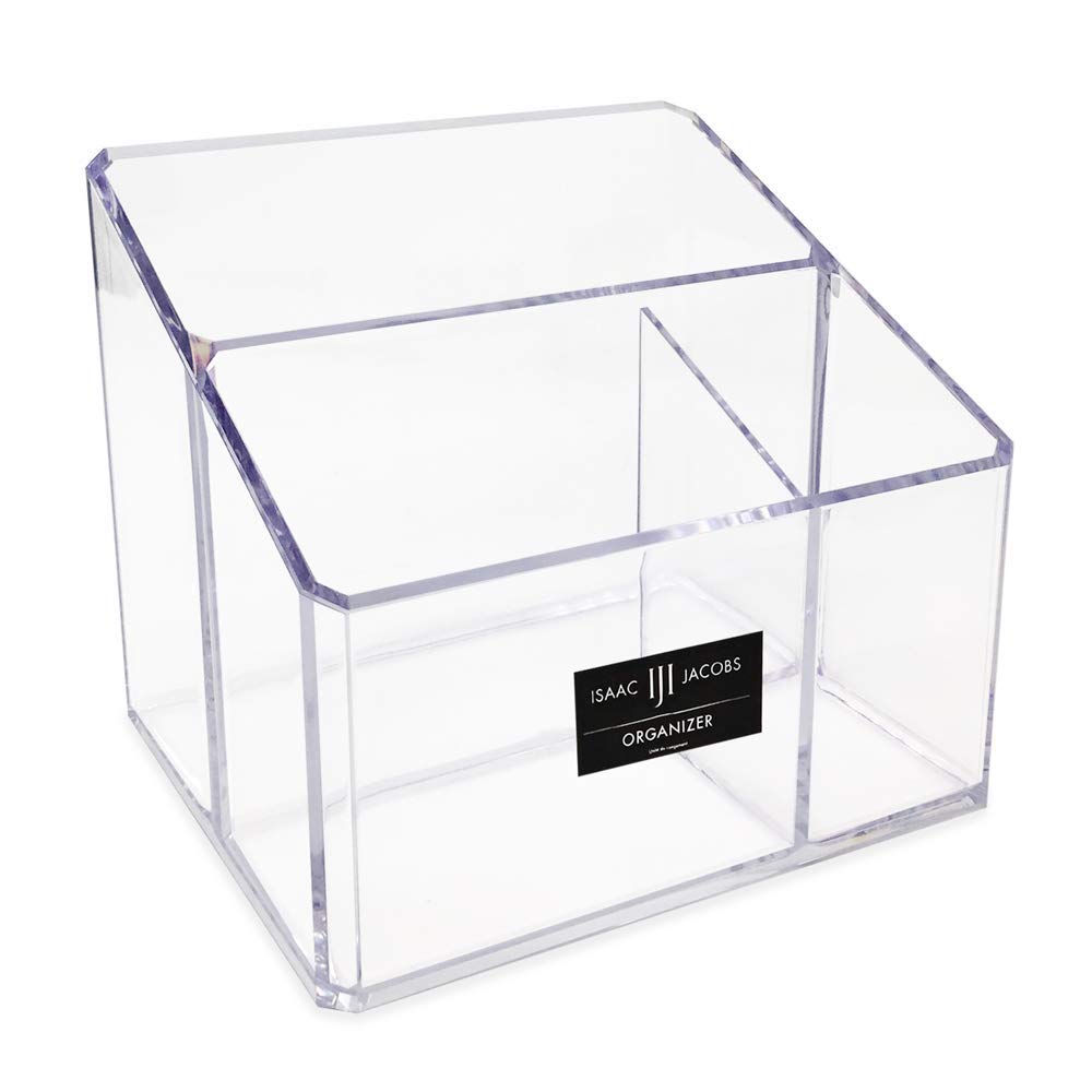 Isaac Jacobs Clear Acrylic 3-Compartment Organizer, Remote Holder & Multi-Functional Makeup, Brush, Pen & Pencil Storage Solutio