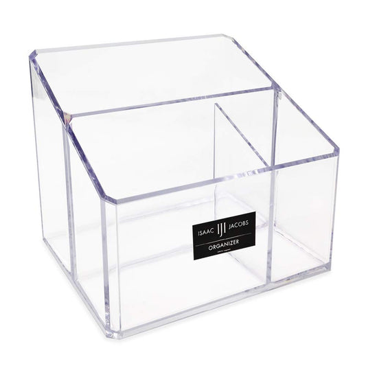 Isaac Jacobs Clear Acrylic 3-Compartment Organizer, Remote Holder & Multi-Functional Makeup, Brush, Pen & Pencil Storage Solutio