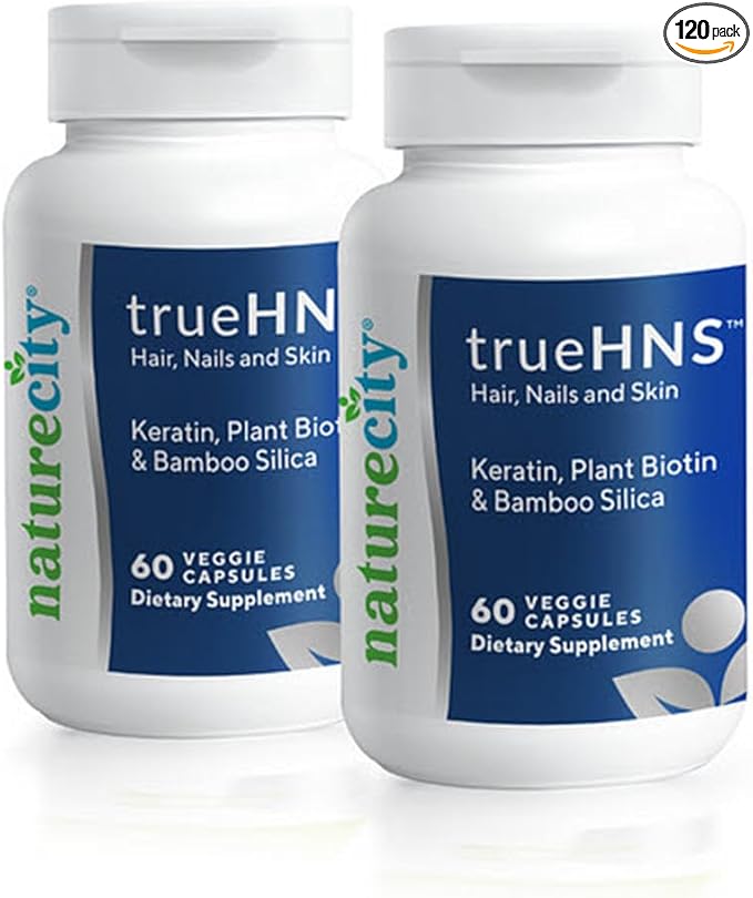 NatureCity True-HNS Hair Nails and Skin Cynatine Keratin and Plant Based Biotin Vitamin Supplement |Fuller and Stronger Hair and Nails|Non GMO| 120 Veggie Capsules