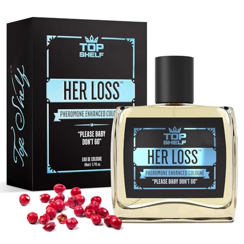 Top Shelf Her Loss Cologne for Men (Pheromone Enhanced) - 1.7 Fl Oz Long Lasting Perfume Her Loss Para Hombre, Natural Herbal Scent-Awaken Raw Instinct, Her Loss Pheromone Cologne for Men Attract Her