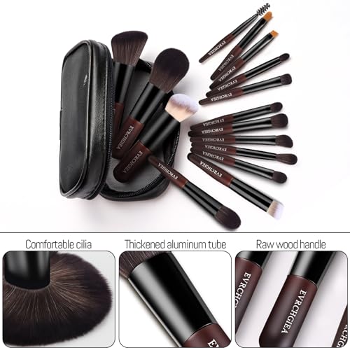Travel Makeup Brush Set, 15 pcs Mini Makeup Brushes and 2 Puff for Foundation, Powder, Eyeshadow, Highlight, Contour, Blush & Concealer, Small Makeup Brush Set Purse Size with Case
