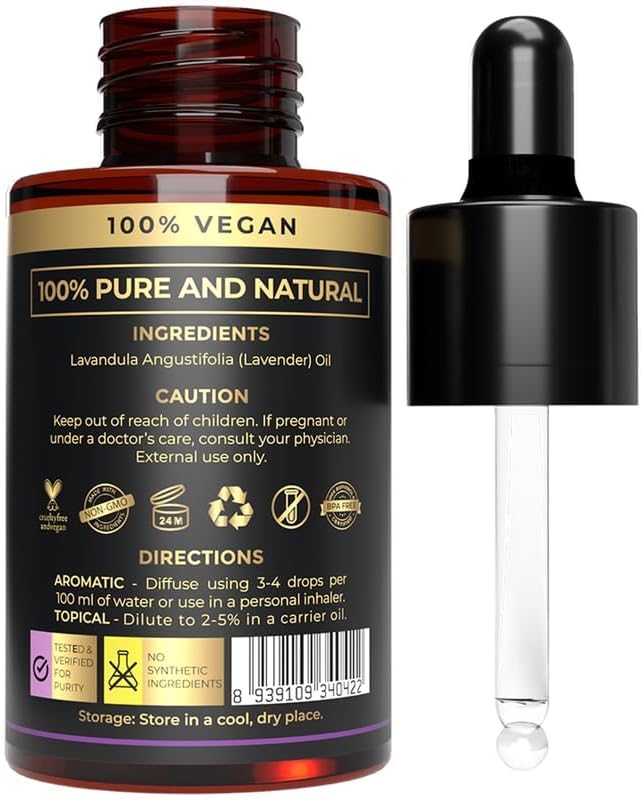USDA Organic Lavender Essential Oil - Lavender Oil for Skin, and Aromatherapy - 100% Pure Organic Lavender Essential Oil for Calming and Relaxation - Ideal for Skin Care
