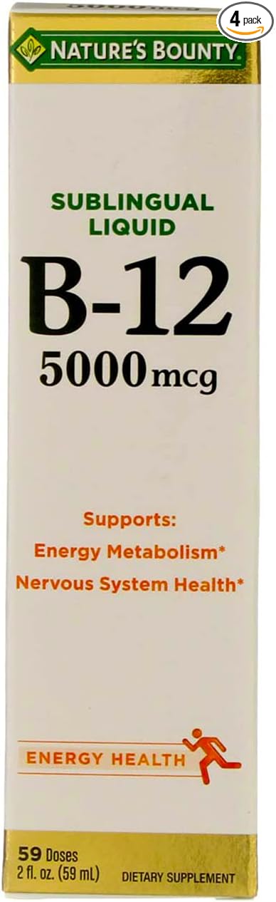Nature's Bounty B-12 5000 mcg Sublingual Liquid Energy Health 2 oz ( Pack of 4)