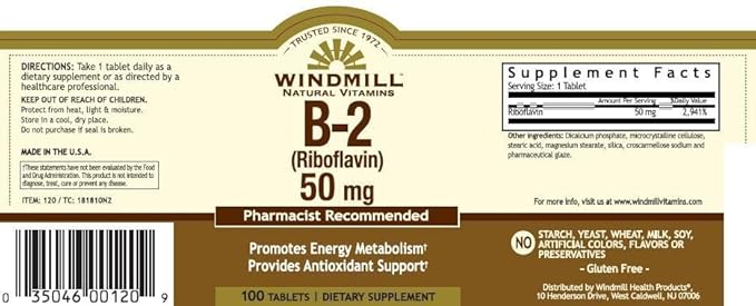 Windmill Vitamin B-2 50 mg Tablets - 100 ea (6 Pack)