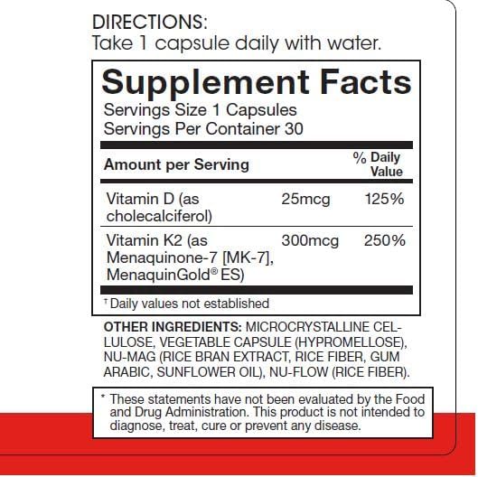 Silver Fern Vitamin K2-D3 Supplement Brand - Natural, Non-Synthetic - K2-7 as Menaquinone-7 (MK-7) - D3 as cholecalciferol - Bone, Heart & Energy Support (1 Bottle - 30 Capsules - 30 Servings)