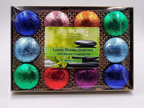 Spa Pure Shower Steamers: Rejuvenating Shower Bomb Aromatherapy Tablets, Bomb, and Vaporizing Steamer Soothers Bath Melt For Women, Men, All Natural Organic Large Cosmetic Fizzies That Wow (12 Pack)