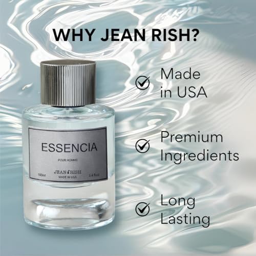 Jean Rish Essencia Pour Homme Eau De Parfum for Men (3.4 Fl Oz / 100ml) with Mint, Lemon & Vanilla Notes - Long Lasting and Luxury Fragrance