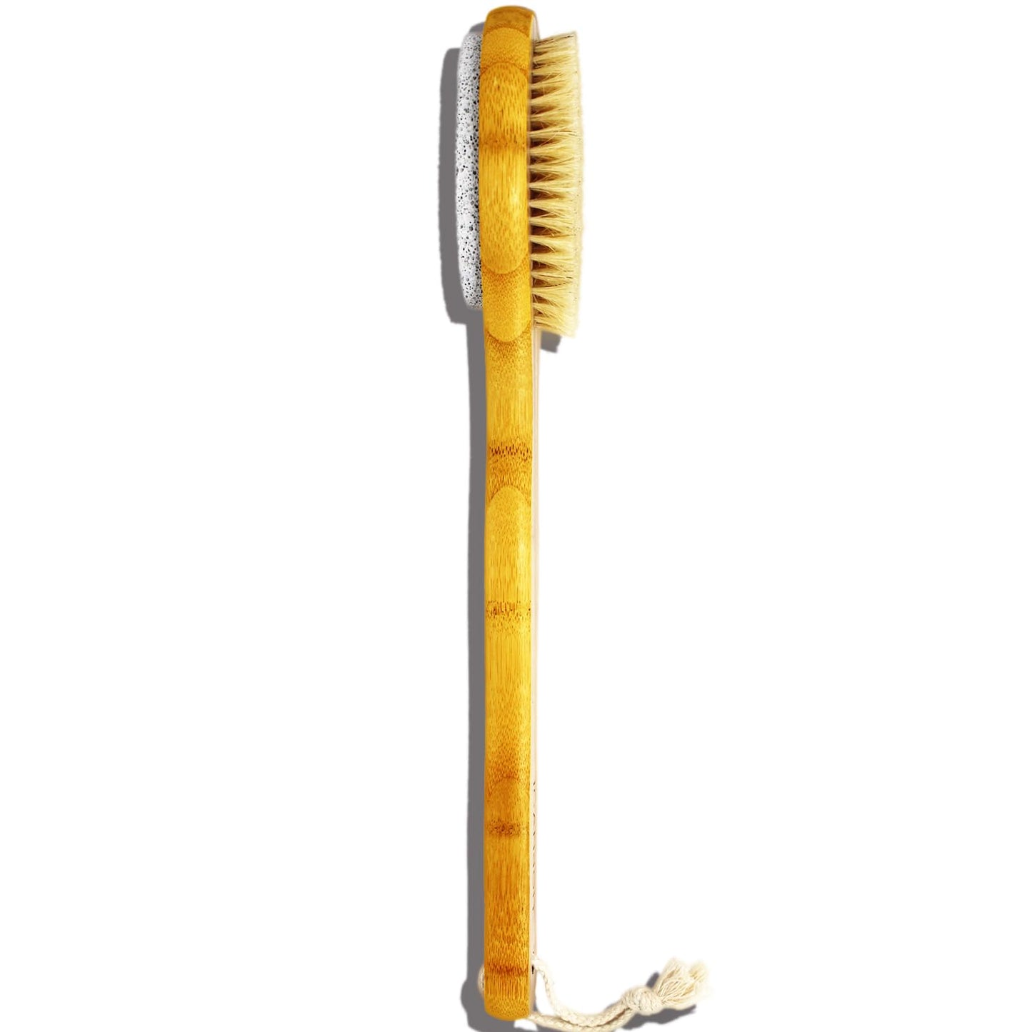 Icandoit 2 In 1 Long Handle Bath&Shower Brush,Bath Scrubber,Boar Bristle With Pumice Stone Exfoliate & Soften Skin,Dry Brushing