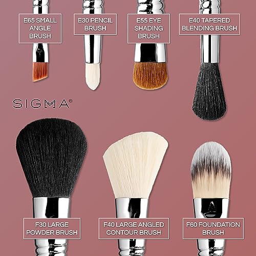 Sigma Beauty Makeup Brush Set – 7-Piece Travel Makeup Brushes for Flawless Application of Foundation Makeup, Blending, Contour, Eyeshadow & Brow Makeup – Compact & Stylish Carrying Case (8 pcs)