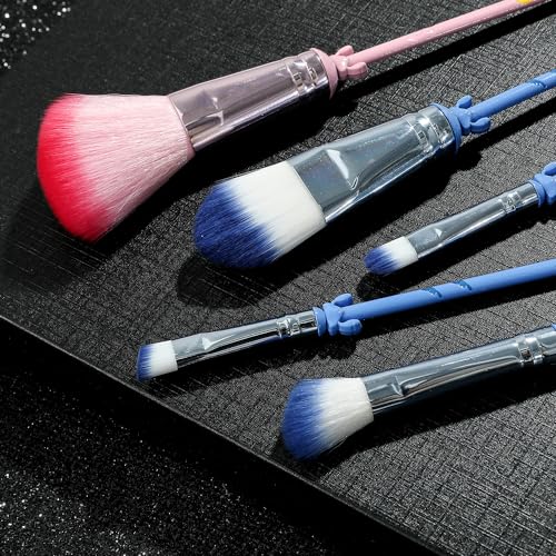 Interstellar Baby Makeup Brushes Set - 5Pcs Creative Stitch Theme Cosmetic Brushes Set, Premium Synthetic Foundation Eyeshades Brush Set Best Gift for Young Girl Women (Blue mix pink)
