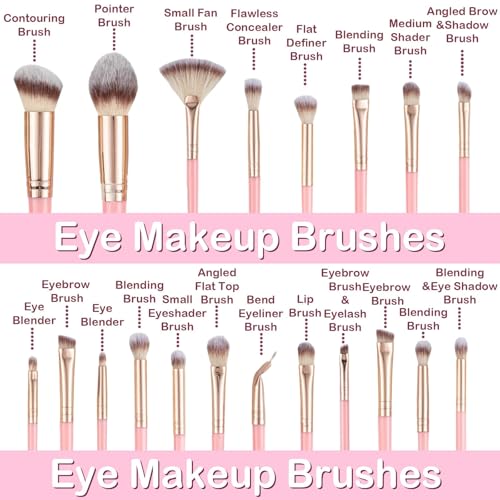 Makeup Brush Set, 48Pcs Makeup Brushes Set Professional Kit for Beginner, Premium Synthetic Foundation Concealers Powder Eye Shadows Blush Make up Brushes with Makeup Sponge, Pink