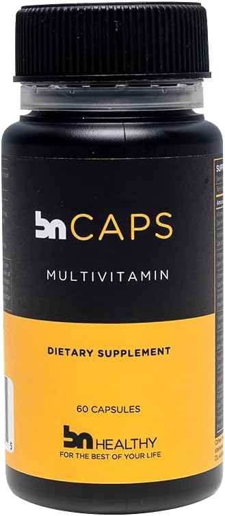 BN Caps - Multivitamin Capsule with 22 Essential Nutrients: Vitamins A, B-6, B-12, C, D3, E, K, Biotin, Iron & Zinc, Supports Men & Women Overall Health, 60 Capsules, 60 Days Supply