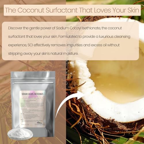 Sodium Cocoyl Isethionate Powder - Cosmetic Grade - 16 Oz / 453 g - Mild Surfactant for Soap Making, Lotion Making, DIY Cosmetics, Haircare, Bath Bomb Making - SCI Powder by Talsen Chemicals