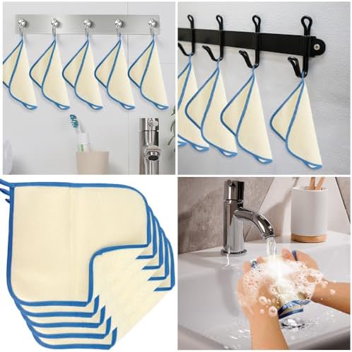 10Pcs Wash Cloths, Blue Frame Exfoliating Washcloth, Face & Body Scrubber, Cotton & Nylon Material