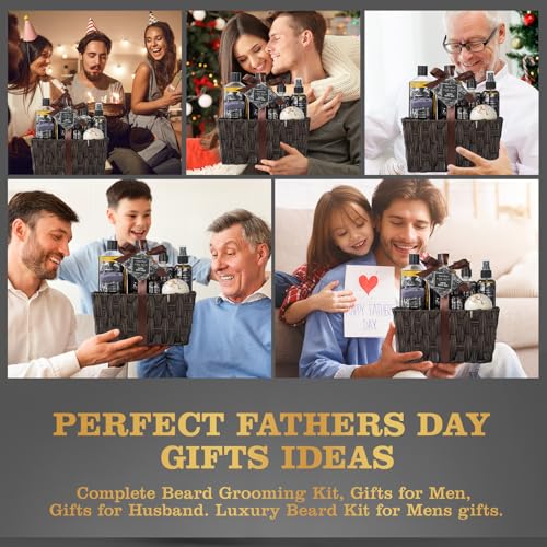 Fathers Day Gift Baskets, Birthday Gifts for Men Basket, Spa Gift Set for Him Beard Shaving Kit Men's Beard Kit Brush Men Face Care Perfume Spa Kit for Man with Beard Brush Rack,Gifts for Dad son