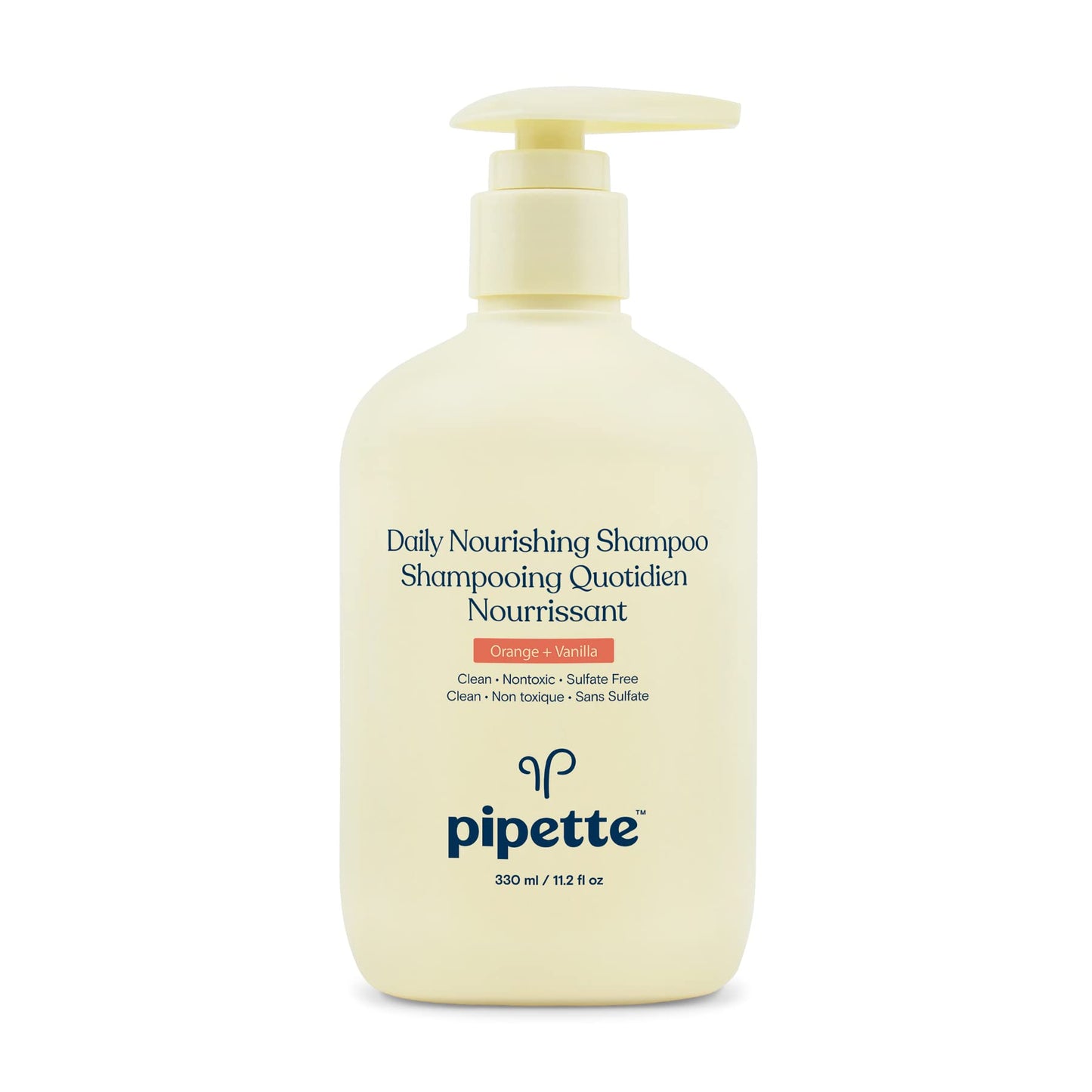 Pipette Daily Nourishing Shampoo - Tear Free Shampoo For Kids, Adds Moisture, 100% Plant-Derived Squalane And Quinoa, Orange + V