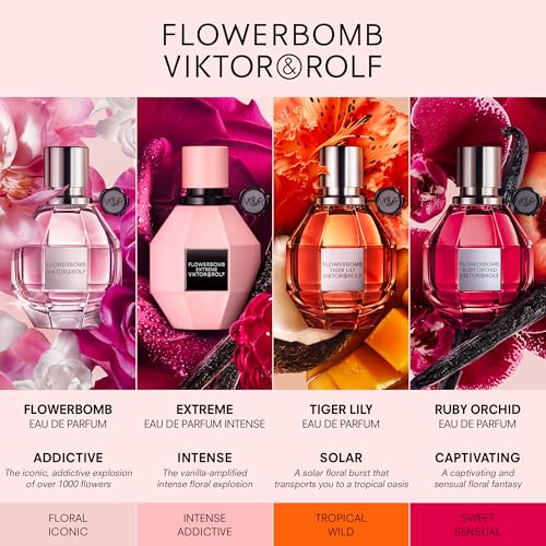 Viktor&Rolf - Flowerbomb Eau de Parfum - Mother's Day Perfume Set - Floral & Woody - With Notes of Vanilla, Jasmine, & Rose - 3.4 Fl Oz & 2 0.34 Fl Oz Travel Size Fragrances