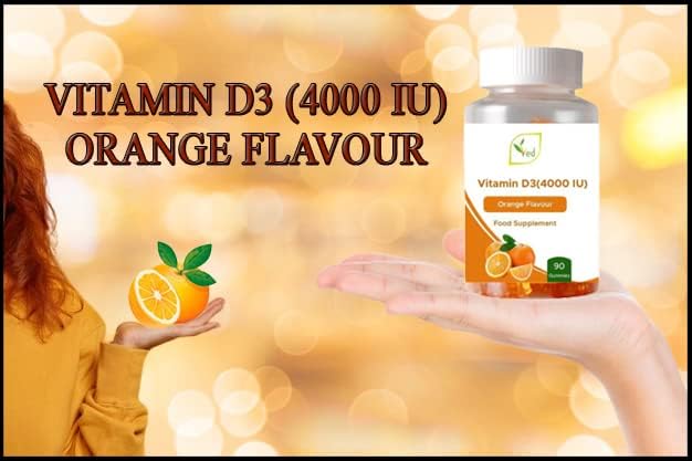 Ved Vitamin D3 Gummies for Adults 4000IU, Non GMO- Gluten Free, Orange Flavour -High Strength 90 Chewable Gummies (3 Month Supply)