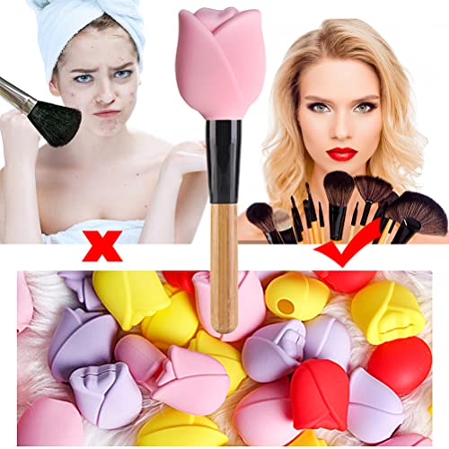 Zerone Makeup Brush Holder, 3pcs Rose Shape Silicone Travel Makeup Brush Organizer Storage Covers Protector Guards Reusable Dust Cover Brush Organizer Case for Travel and Home