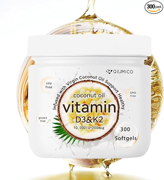 Vitamin D3 10000 IU with 200 mcg MK7 Vitamin K2, Immune & Joint Health Gluten Free, GMO-Free, Dairy Free, 300 Gels (1)