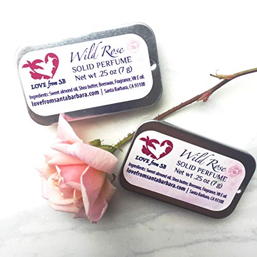 Compact Personal Wild Rose Solid Perfume | Luxurious Artisan Spa Gift for Her | Convenient, fits in your purse or travel bag | Rose Perfume