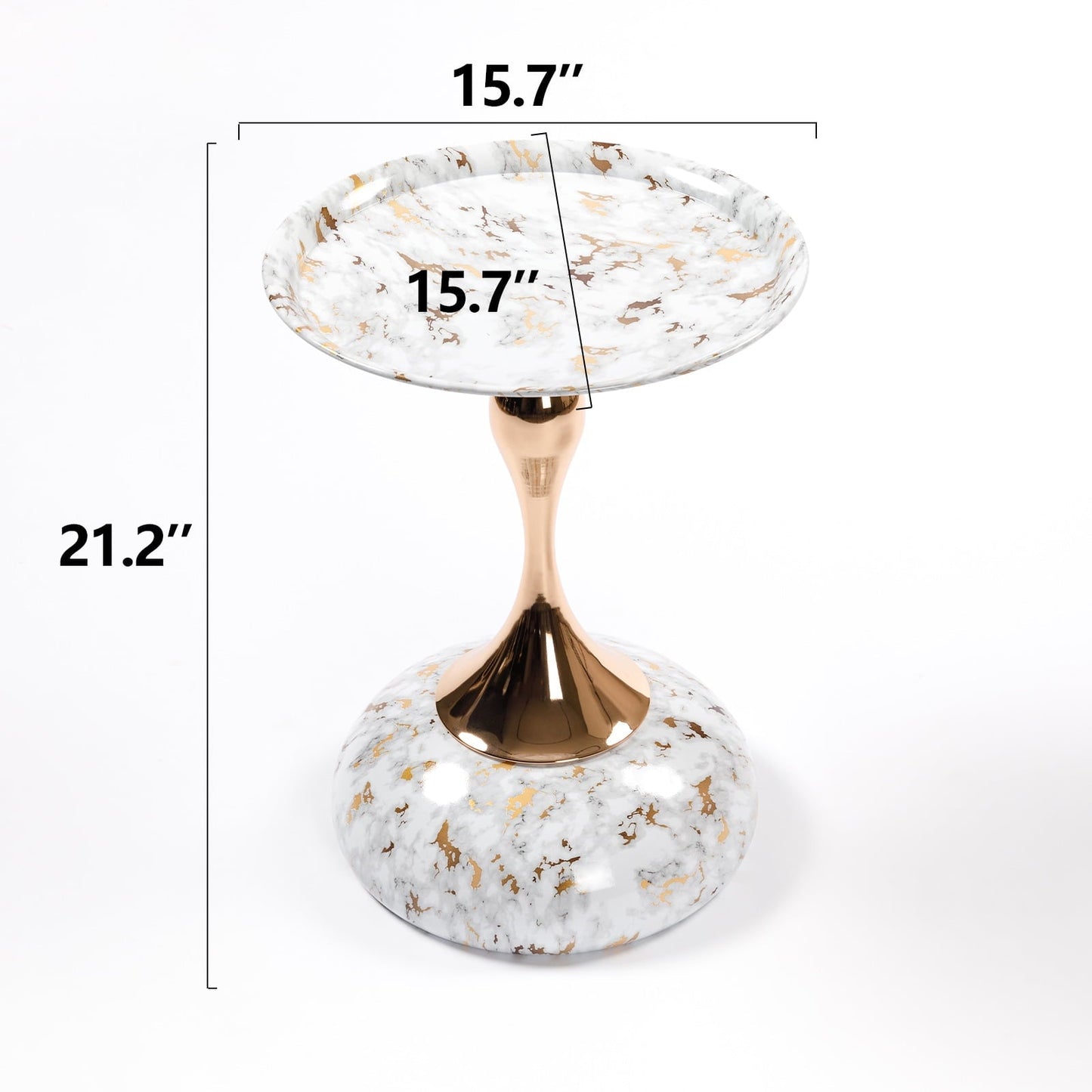 Modern Round Accent Table for Small Spaces - 21.3" Cream Pedestal Side Table with Tray Top, Perfect Minimalist End Table for Living Room, Bedroom, Sofa, White Marble