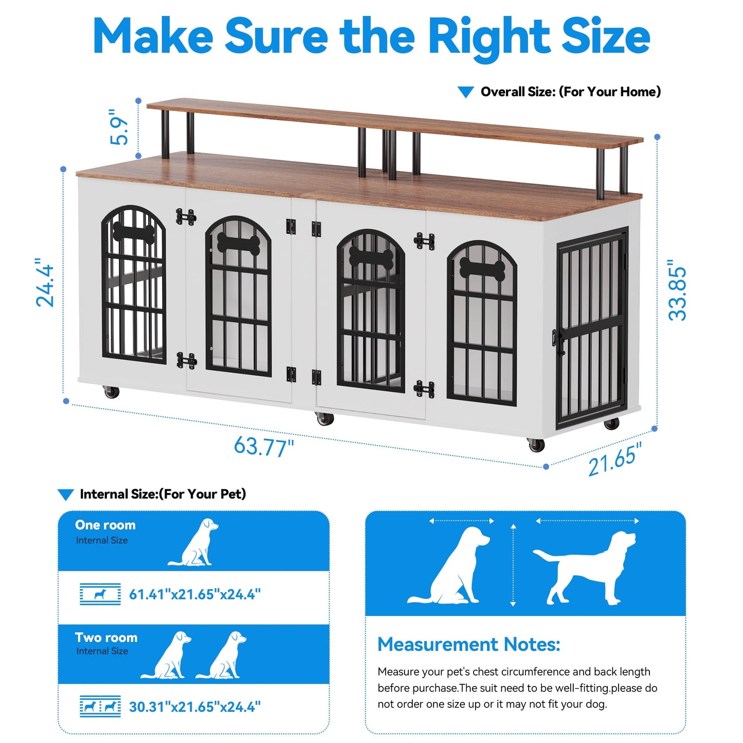 Behost 71" Double Dog Crate with Removable Divider Double Doors Wheels and Bone Shaped Nameplate for Large Dogs Industrial Brown