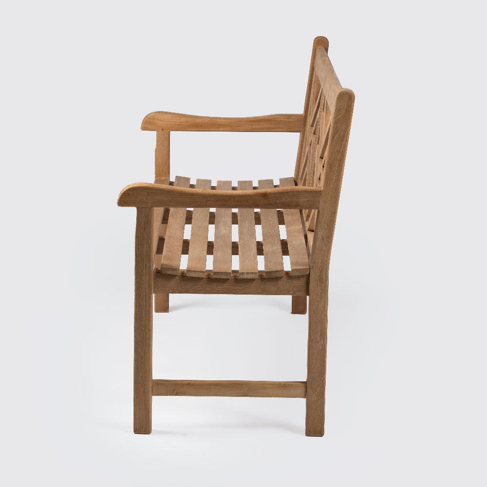 Ash & Ember Summit Grade A Teak 59" Cross Bench, Seats 2 People, Weather Resistant Solid Wood Patio Furniture, Crisscross Back Design with Tightly Spaced Slats