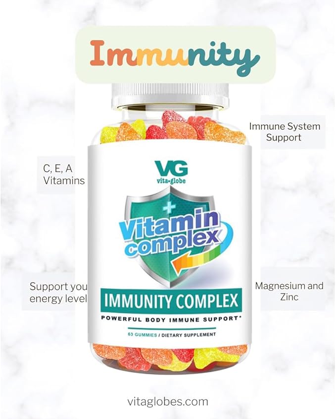 VitaGlobe Immunity Support Gummies – Vitamin C, E, A, Magnesium & Zinc for Energy, Immune Health & Overall Wellness, 63 Count