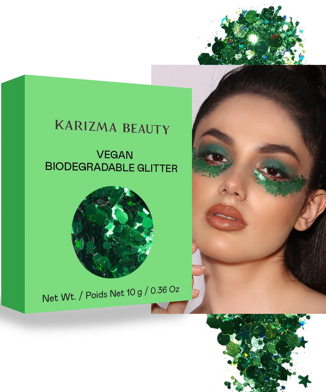Vegan Biodegradable Chunky Glitter // Karizma Beauty Green Bio Glitter Eco Glitter Face Glitter Festival Chunky 10g