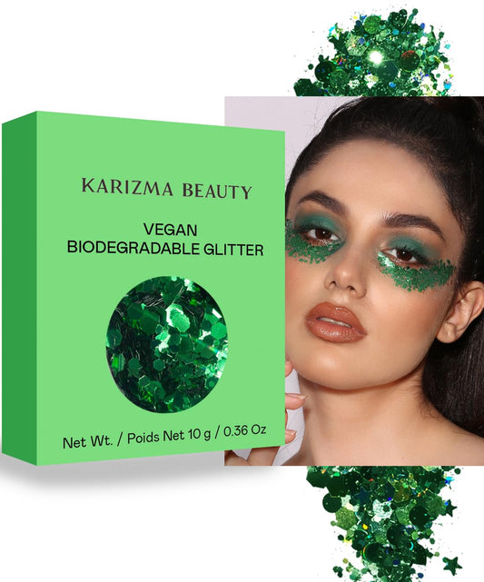 Vegan Biodegradable Chunky Glitter // Karizma Beauty Green Bio Glitter Eco Glitter Face Glitter Festival Chunky 10g