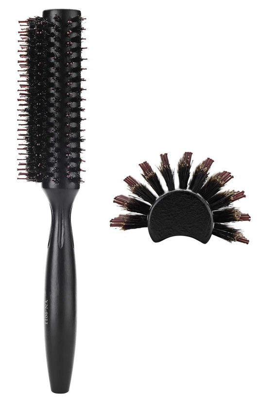 Natural Boar & Nylon Bristle Blow Drying Hair Brush -Semi Round, Professional Wooden Round Blowout Hairbrush For Styling Women&M