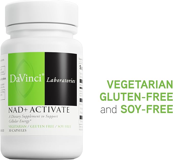 DAVINCI Labs NAD+ Activate - NAD Supplement with Vitamin C & Niacin - Helps Support Brain Health, Cellular Energy & More* - Vegetarian, Gluten-Free & Soy-Free - 30 Capsules