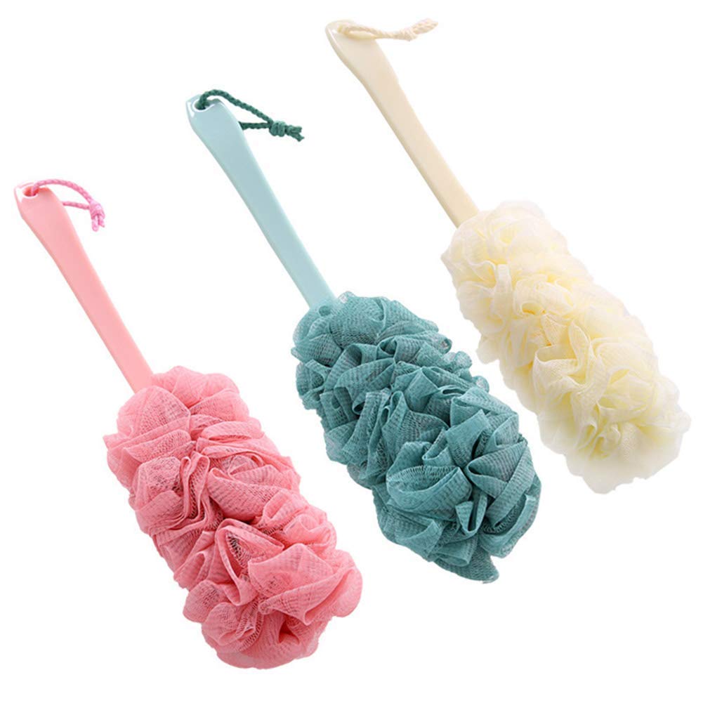 Nutteri 3 Pack Back Scrubber Long Handled Bath Brush Soft Mesh Sponge Exfoliating Body Scrub Back Cleaner Loofah Bathroom Shower